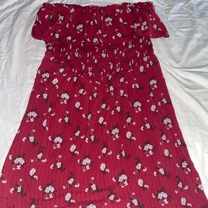 Red and floral Strapless Dress